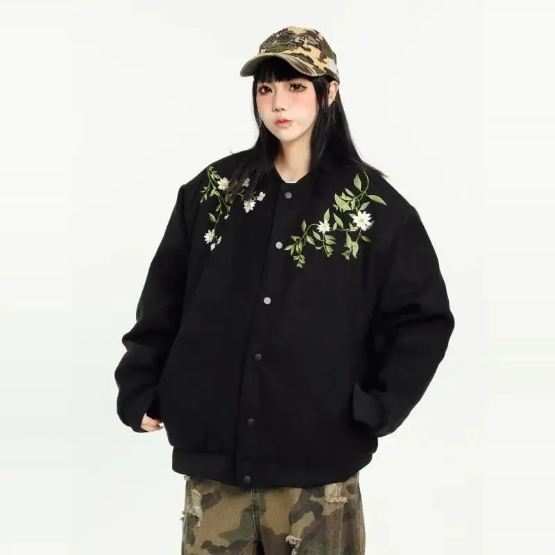 Quần Áo Cotton Thêu Chữ Hoa, Dành Cho Nam Và Nữ, Quần Áo Độn Bông Ấm Áp Dày Dặn Mùa Đông, Áo Khoác, Áo Học Sinh Hợp Xu hướng