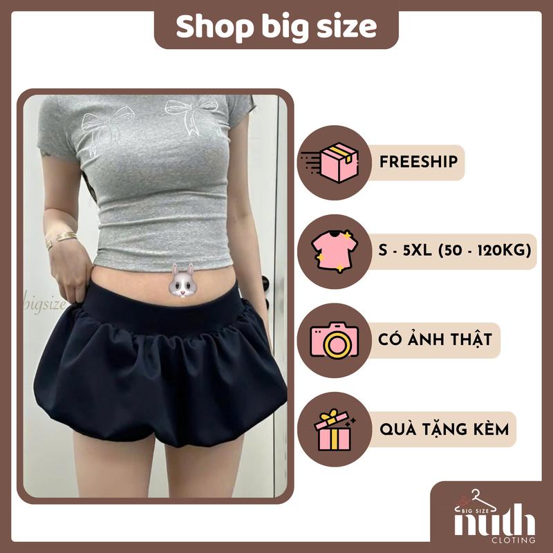 [BIGSIZE 50-100KG] Quần short bí ngô bigsize giả chân váy dáng xoè bồng cạp trễ định hình che bụng 0