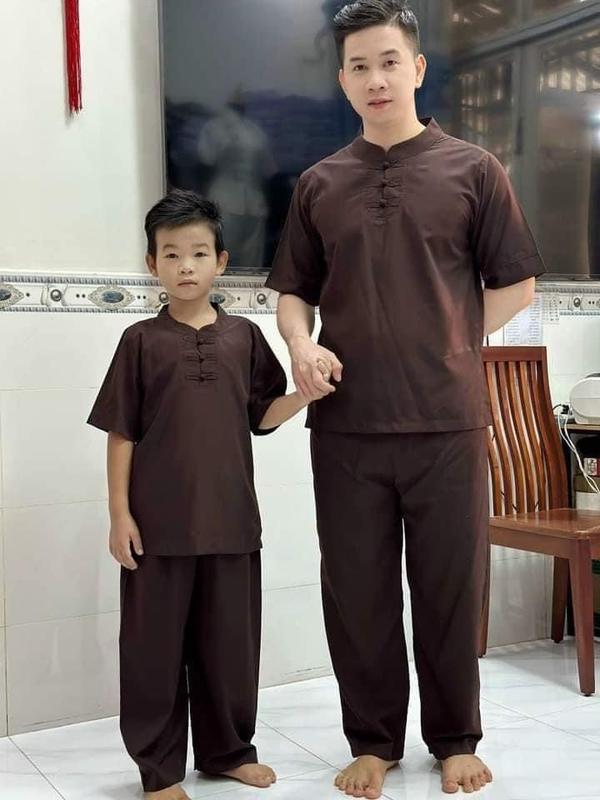 Đồ Lam Đi Chùa #Bộ Lụa 3 Nút Cho Cha và Bé Trai# Bộ Quần Áo Bé Trai# Thời Trang Trẻ Em 1