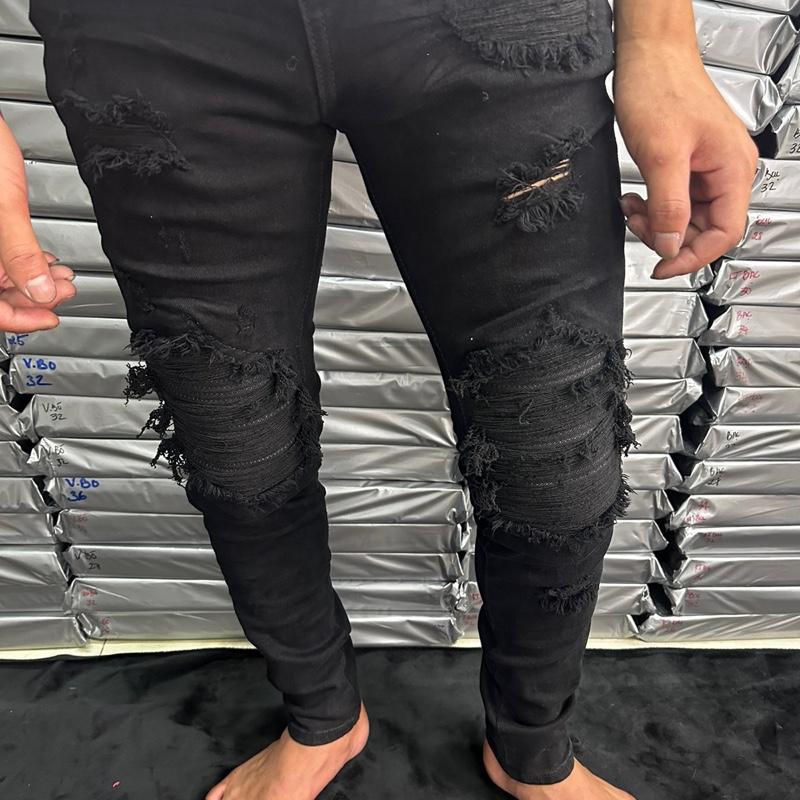 Quần jean nam đen vá vải bò đen co dãn bó ôm đùi nhỏ chân thon Menswear Tim Kem Pants quanjeans  namsale vladak  vá quần  jean quan