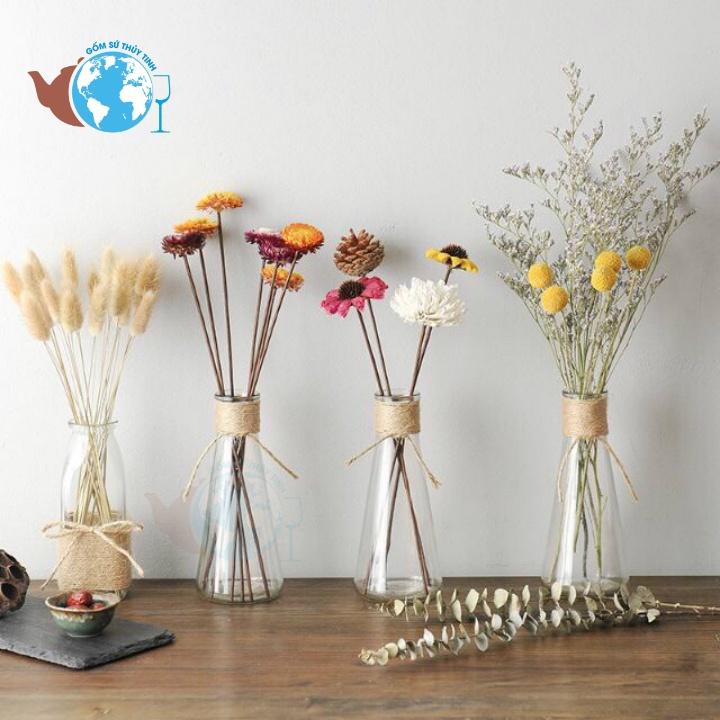 Bình bông thủy tinh , lọ cắm hoa thủy tinh TAM GIÁC 1 cành + Tặng kèm dây sơ dừa