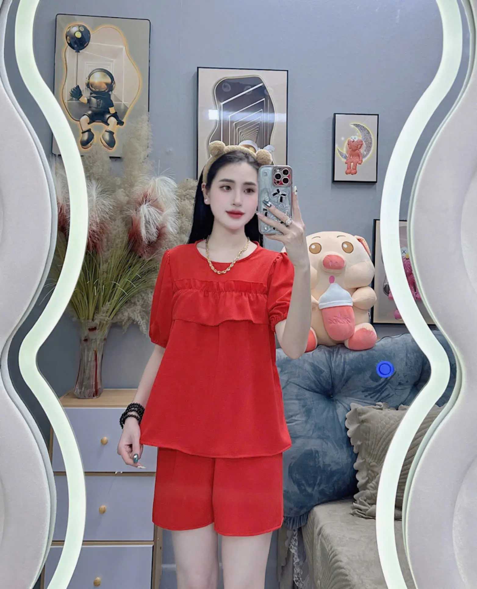 đồ bộ pijama tay ngắn nhún ngực - thoái mái, dễ mặc cho ngày hè