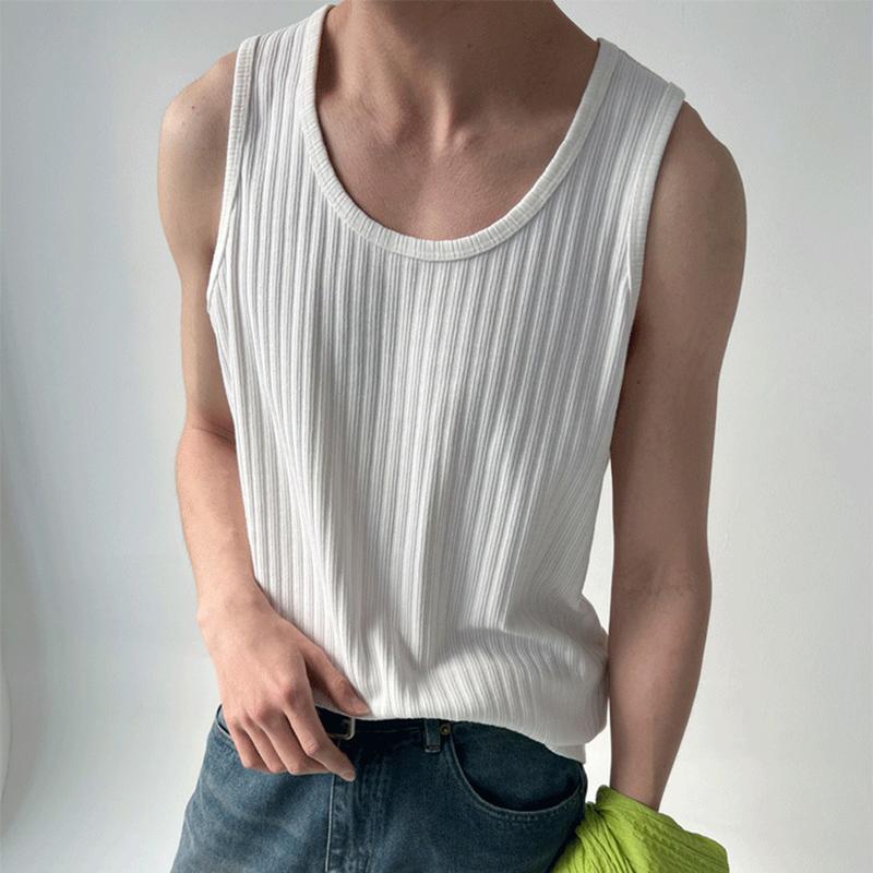 Áo Vest Thường Ngày Mùa Hè Cho Nam, Cổ Tròn, Không Tay, Gân Dọc, Áo Tập Thể Dục, Dáng Rộng Vừa Vặn, Màu Trơn Thích Hợp Cho Thể Thao Và Đi Chơi 3