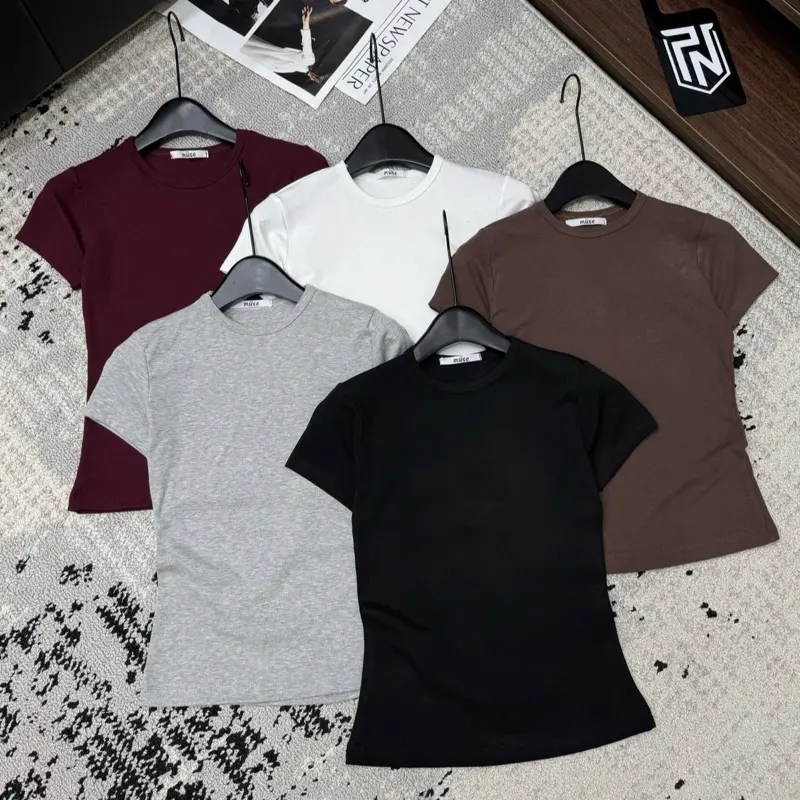 Áo zip basic cổ tròn bọc viền/Áo thun zip co giãn tay cộc dáng body-Fom chuẩn như mẫu 1