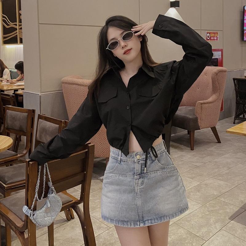 [MDA03] - Áo Sơ Mi Croptop Dây Rút Mặc Được 2 Kiểu Nữ