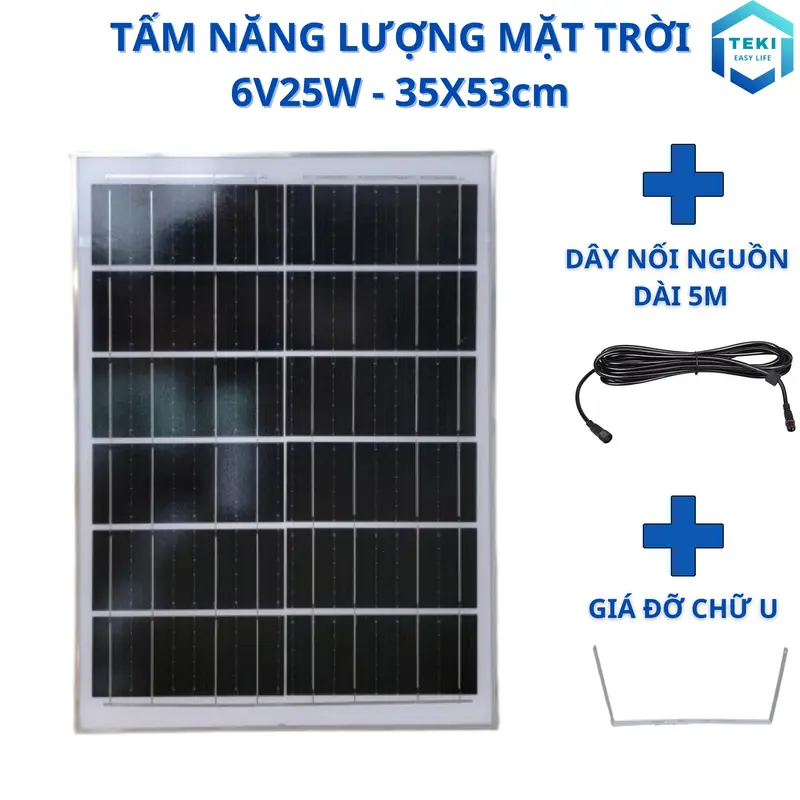 TẤM PIN NĂNG LƯỢNG MẶT TRỜI MONO 6V 25W 35x53cm - TEKI 0