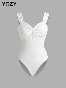 YOZY Women's Plain Twist Front Bodysuit, Casual Button Closure Crotch Sleeveless Bodysuit for Summer, Ladies Clothing for Beach Holiday Vacation