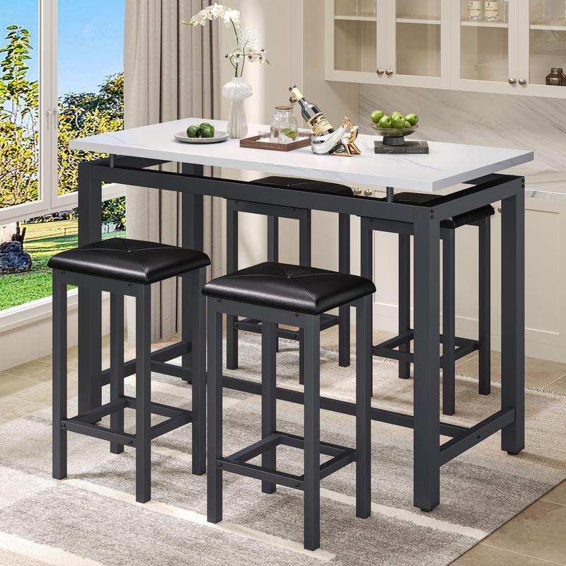 TikTok Shop Counter Height Table Set of 5 Breakfast Bar Table and Stool Set Minimalist Dining Table with Backless Stools Wood Top Pub Table Chair Set for Kitchen Apartment Bistro