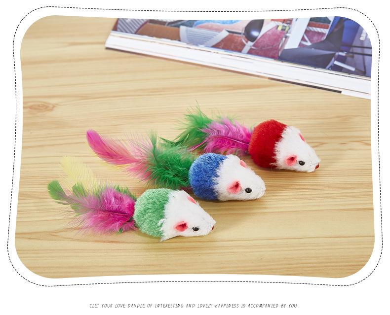 Product Introduction of 1Pcs Cat Toy Plush Mouse Colorful Feather Teasing Cat Toy Plush Sound Making Big Mouse Cat Self Hi Toy 7