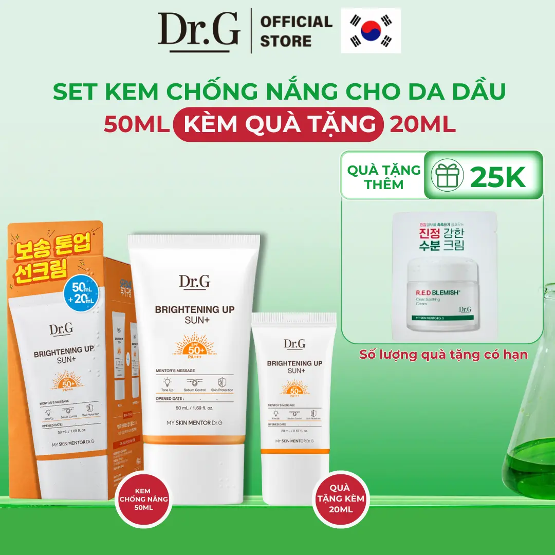 (Quà tặng 1 kem dưỡng 2ml )Dr.G kem chống nắng Brightening Up Sun+ SPF50+ PA+++ Nâng Tông Kiềm Dầu Làm Sáng Da [ Set 50ml + 20ml ]