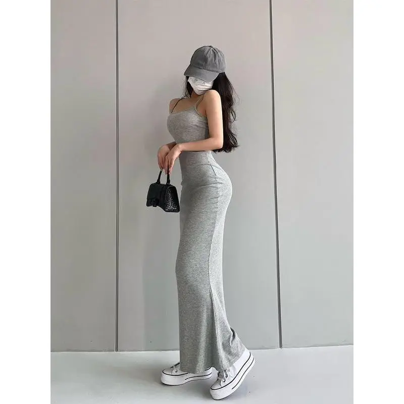 Youunggirlday Pure Desire Sexy Slim Fit Slimming Elastic Hip Fishtail Dress Slip Dress Mop Dress Casual Lingerie Lady Women Summer Comfort Basic Maxi Womenswear Casual Wear Fitted Halter Halter Neck Minimalist Sleeveless