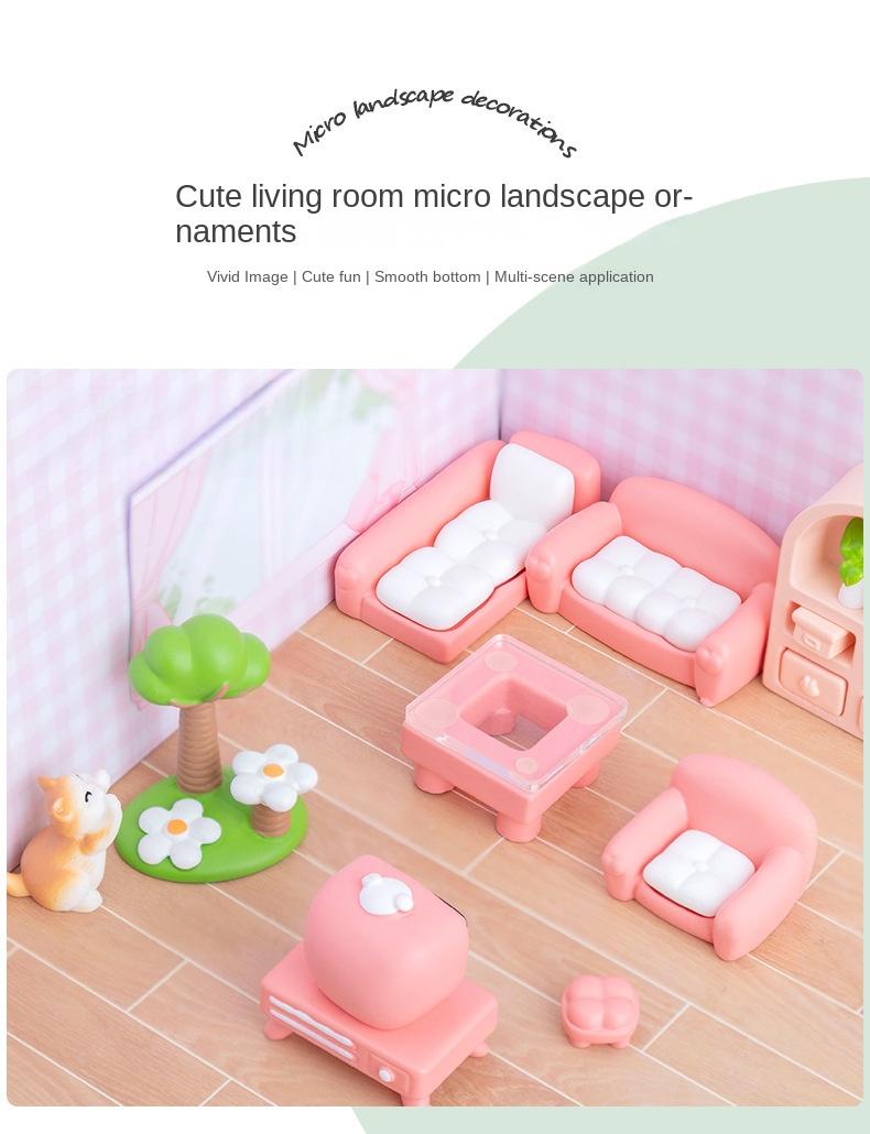 Product Introduction of Miniature Landscape Creative Cute Living Room Sofa Pink Dollhouse DIY Decoration Accessories Miniature Mini Ornaments 0