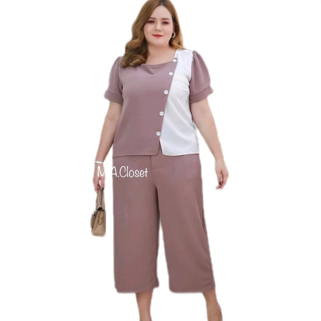 Miss M.A.Closetชุดเซตสาวอวบเสื้อ2โทน+กางเกง7ส่วน(ความยาวกางเกง35นิ้ว) Clothing Lady Women ผู้หญิง