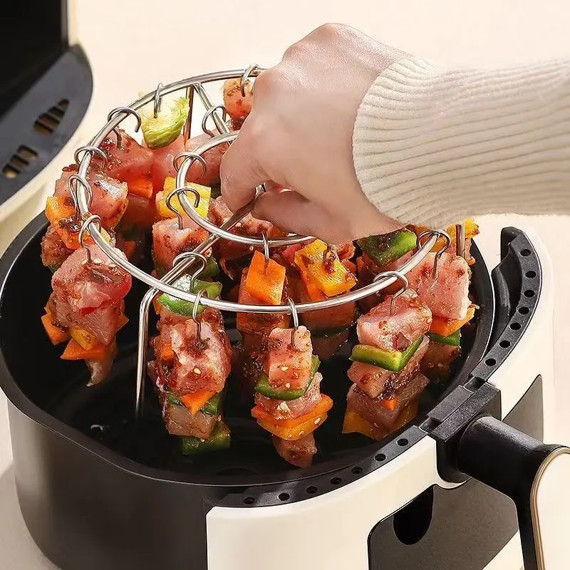 Giá quay bằng thép không gỉ, không cần lật, phụ kiện lò nướng, xiên dọc, xiên BBQ, phụ kiện nhà bếp và gia đình, xiên nướng 3