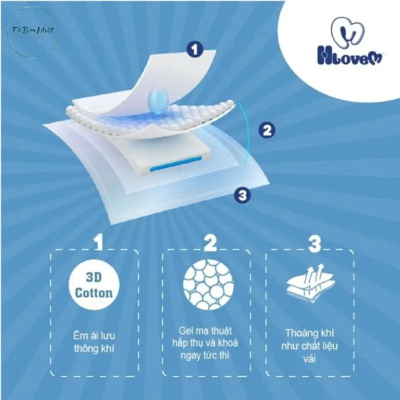 Tã bỉm Quần Hlovem cho bé , khô mông cho bé đồng size 50 Miếng 5