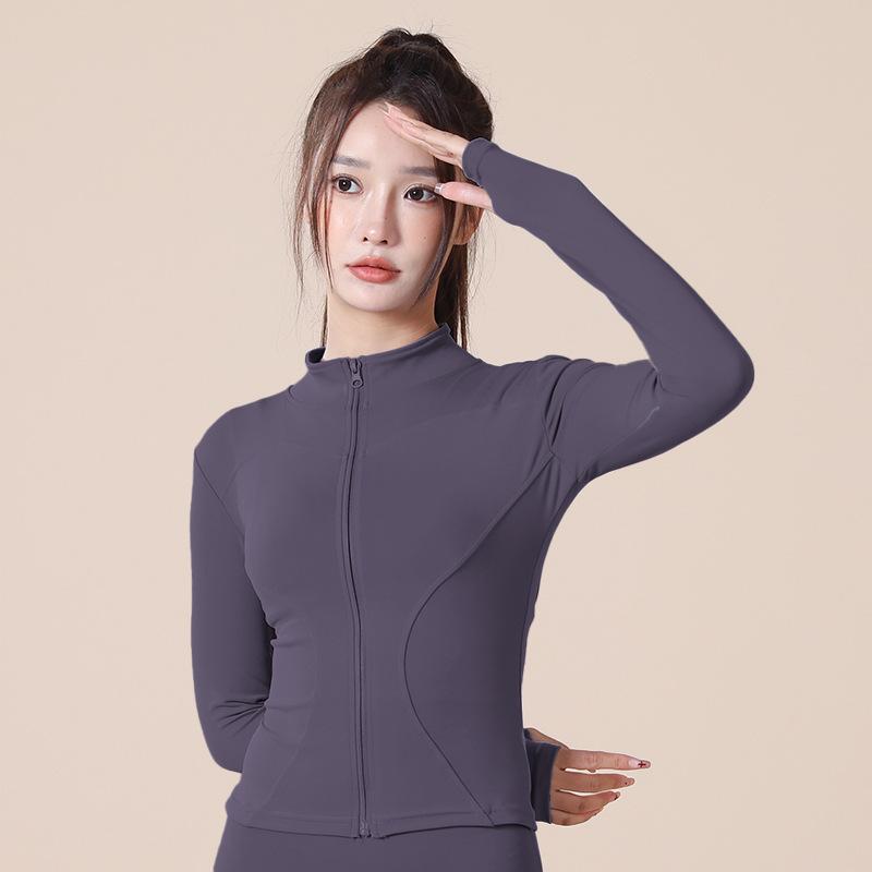 Spring and Autumn High Elastic Quick-Drying Sports Sun Protection Women's Stand-up Collar Slim Fit Slim Nude Feel Yoga Jacket Workout Clothes Jacket 3