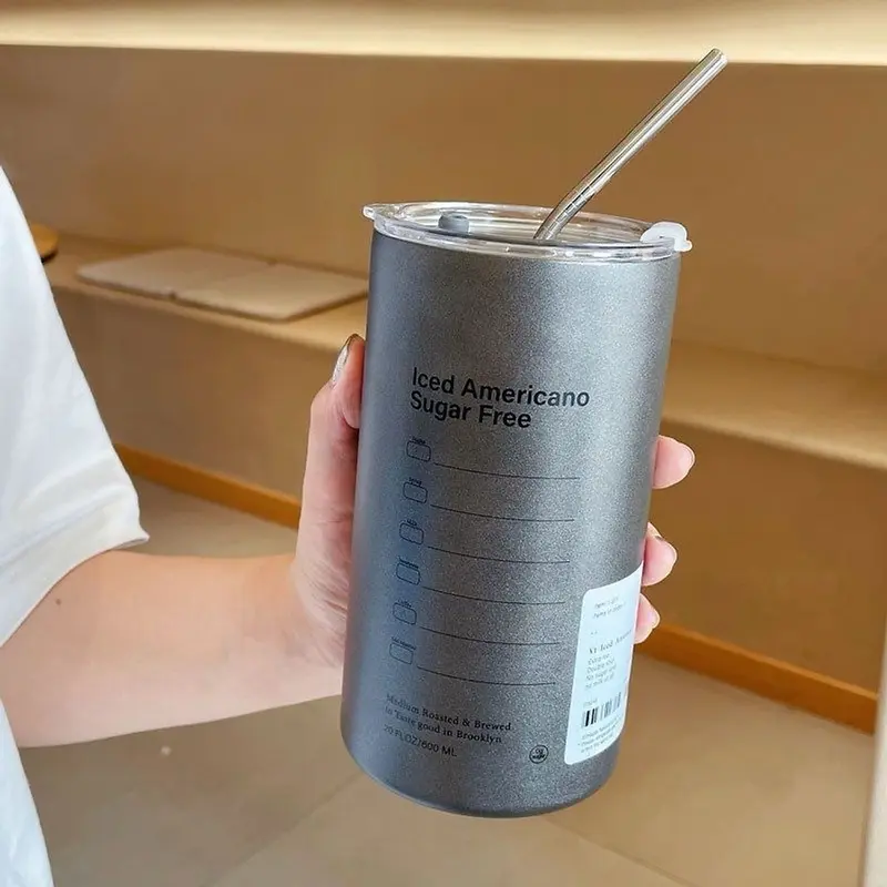 Ly Giữ Nhiệt Iced Americano Inox 304 Đúc Liền Khối Cao Cấp Có Nắp Đậy Tặng Kèm Ống Hút Hàng Loại 1 dung tích 600ml 1
