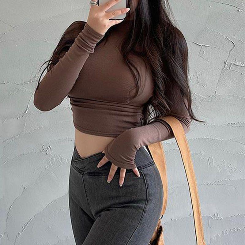 Bisa COD - Casual Street Style Crew Neck Long Sleeve Solid Basic Top 8