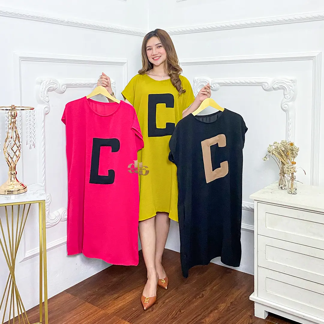 db - Chelsy baju daster pendek wanita korean style midi dress remaja dewasa crinkle airflow jumbo bumil Panjang selutut baju Tidur Oversize