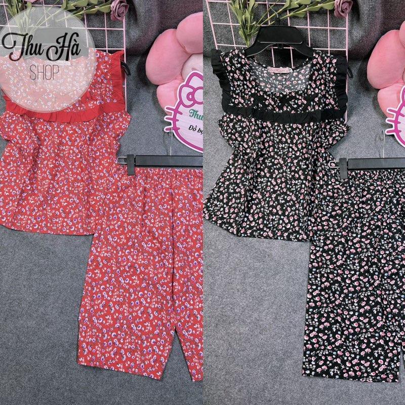 (40-80kg)Đồ bộ có tay cánh tiên phối nơ ,quần lửng không túi ,chất vải lụa 100d mềm mịn phối hoạ tiết