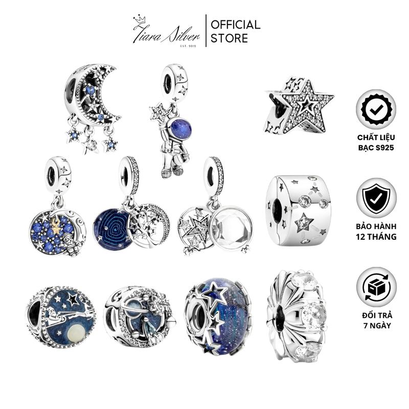 Hạt Charm Bạc S925 Bầu Trời Trăng Sao Blue Moon Trang Trí Vòng Tay