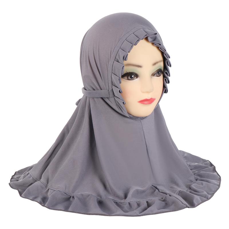 Product Introduction of Hat with Pleated Hem, Ruffled Edges, Lace Trim, Little Girl Children's Headscarf, Malay Scarf H364 10