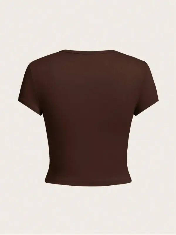 Women's Letter Print Round Neck Crop Tee, Vintage Trendy Casual Short Sleeve T-shirt for Daily Wear, Graphic Tees Women 8