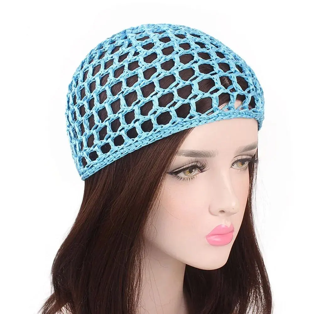 Women's Mesh Hair Net Black Wig Caps Handmade Crochet Cap Adjustable Strap Hair Net for Sleeping Turban Hat Chemo Hats