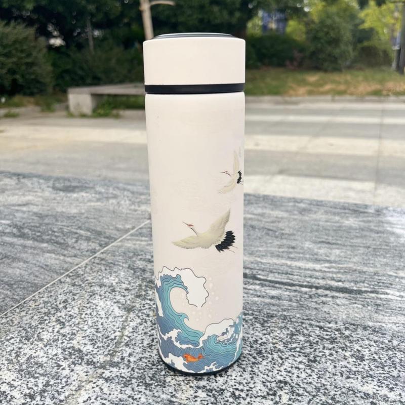 Chinese Style Vacuum Flask, 500ML Stainless Steel Water Bottle, Tea Separation Water Cup for Home Office, Drinking Cup for Men and Women 4