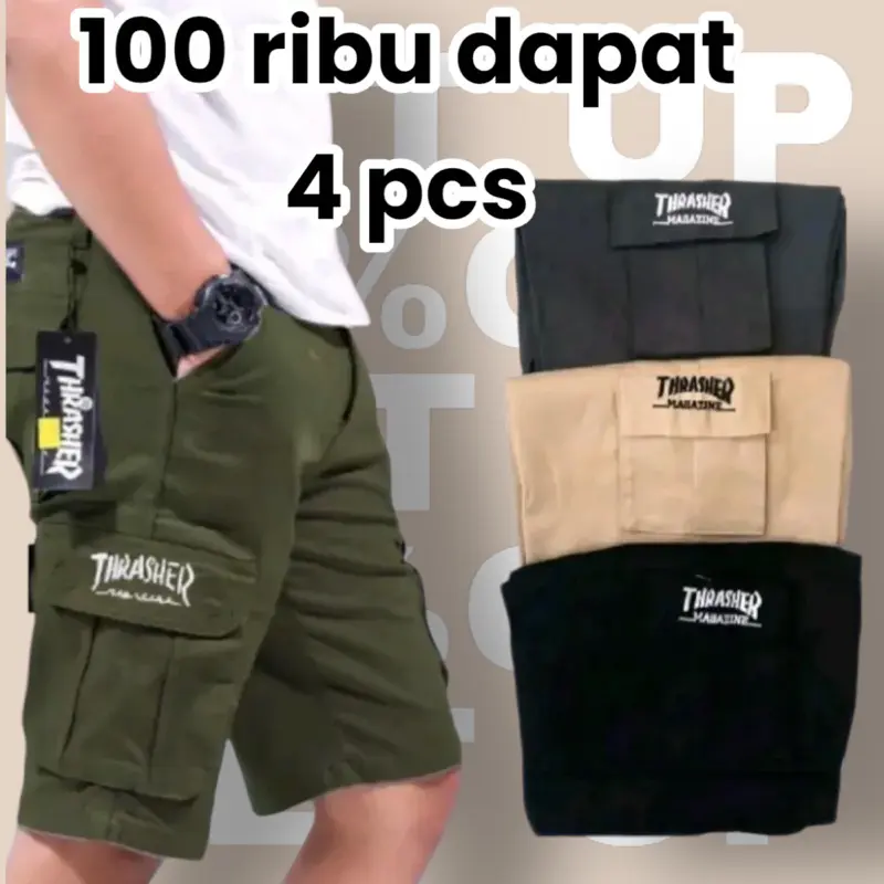 4 PCS CUMA 100 RIBU CELANA PENDEK CARGO BAHAN PREMIUM TEBAL ADEM CELANA PENDEK PRIA DEWASA UKURAN M L XL Shorts Santai Distro Abu Cream Hitam Mocca Panjang Chino