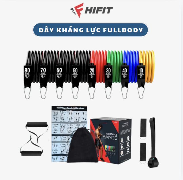 Bộ Dây Kháng Lực Ngũ Sắc Tập Full Body Tập Chân Tập Tay Vai Tập Cơ Tay Tập Gym Nam