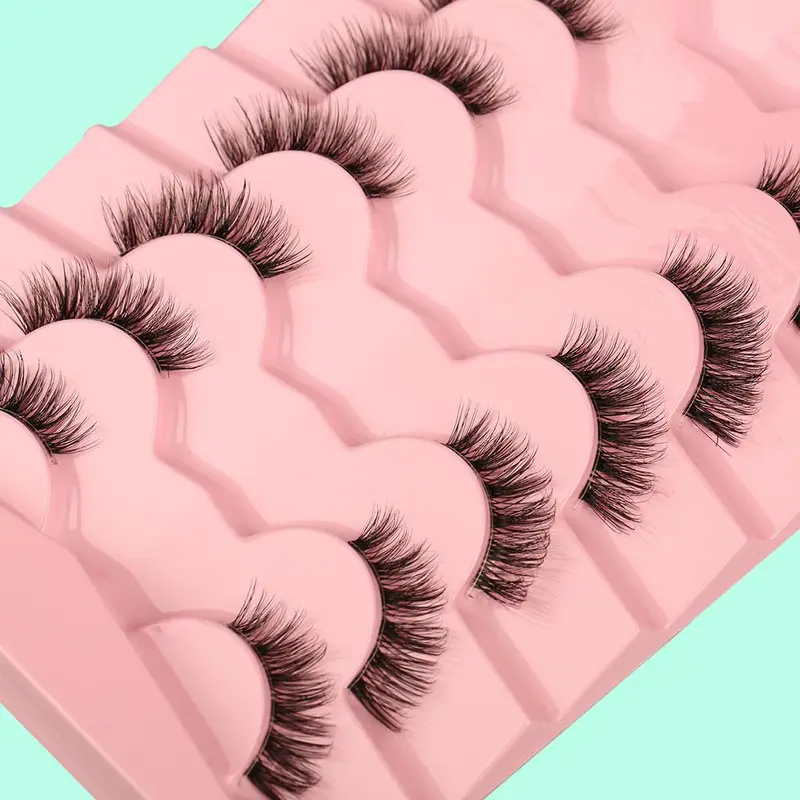 Cat Eye Style Half Cut False Eyelashes, 7 Pairs Natural Look Fluffy Wispy 3D False Eyelashes for Girls's Eyelash Extensions, Crossed & Thick Fake Lash Extension Kit, Eye Makeup Enhancement Products 4