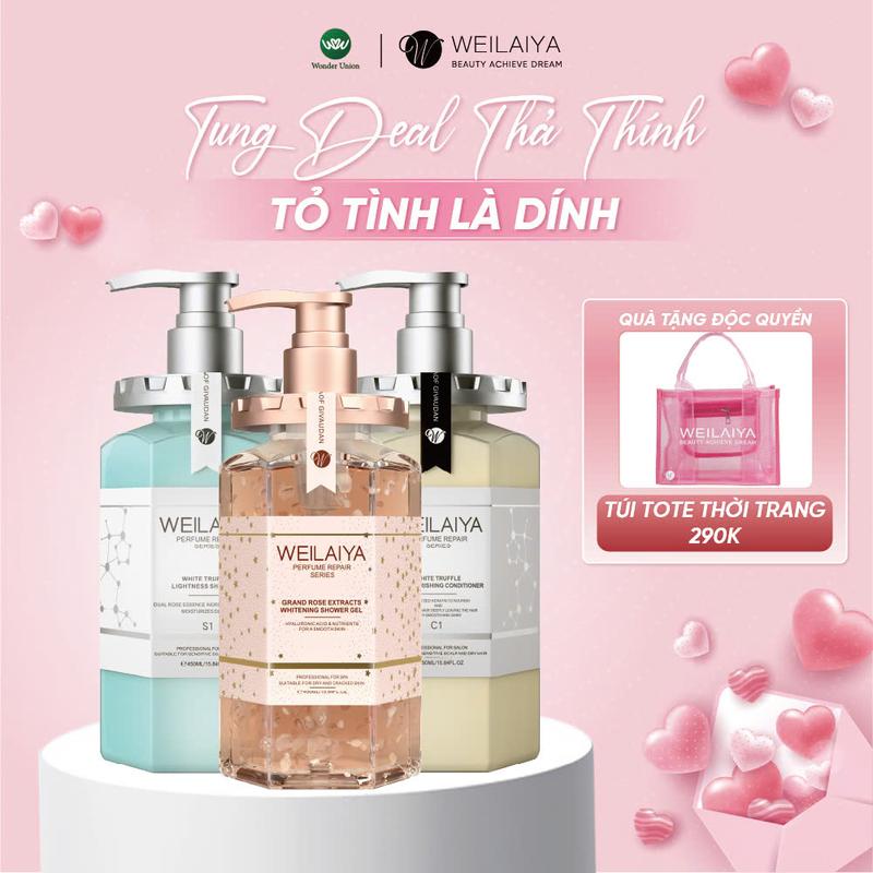 Bộ dầu gội xả đa tầng nấm Truffle + Sữa tắm cánh hoa hồng Damask Weilaiya