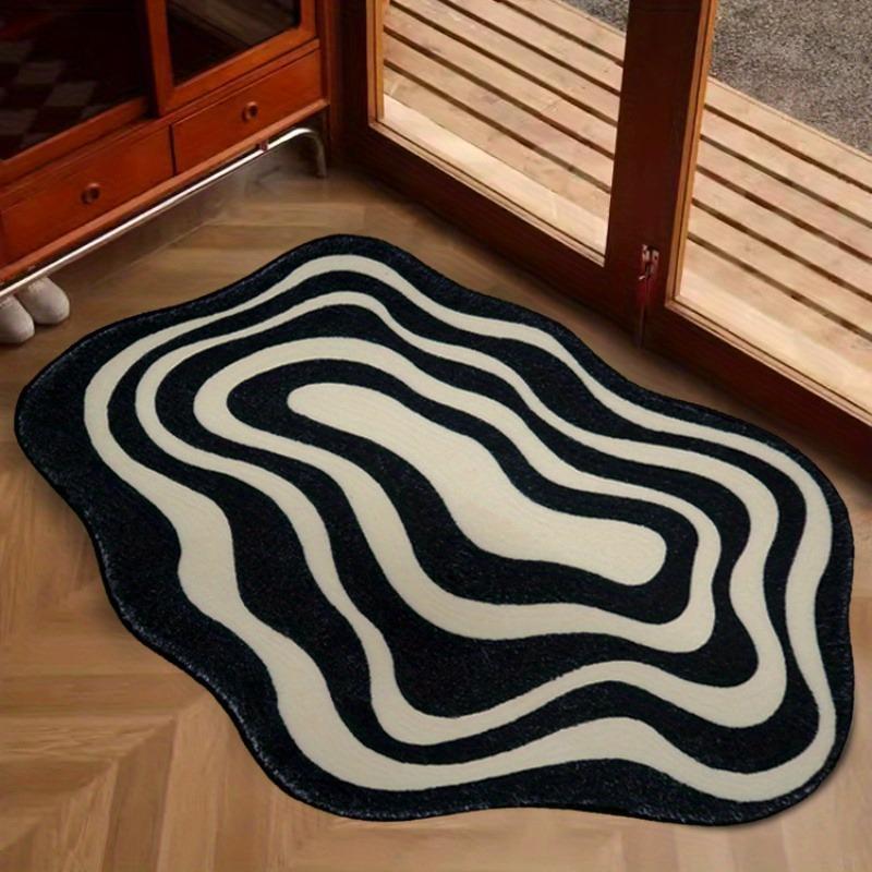 Christmas Gift, Wavy Striped Pattern Rug, Easy To Care Non-slip Floor Mat, Colorblock Decorative Washable Carpet for Home Bedroom 0