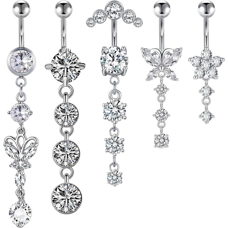 Surgical Steel Belly Button Navel Ring with CZ Multi Layer Star Dangle Surgical Steel Belly Button Navel Ring with CZ Multi Layer Star Dangle