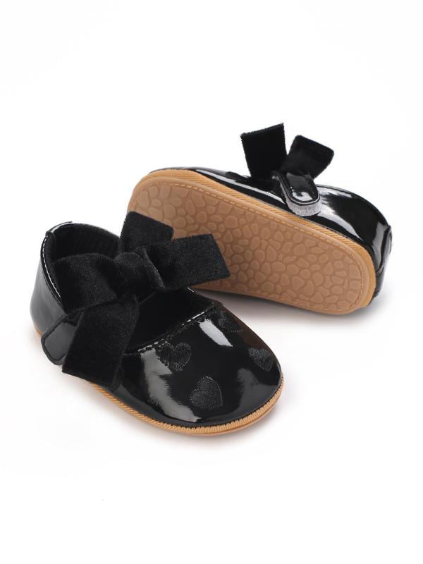 Baby's Cute Bowknot & Heart Design Flat Shoes, Fashionable Solid Color Mary Jane Flats for Newborn Infant Toddler, Casual Comfortable Shoes for Indoor & Outdoor Wear 6