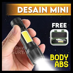 Senter Mini 300 Lumens COB XPE Free Box Rechargeable