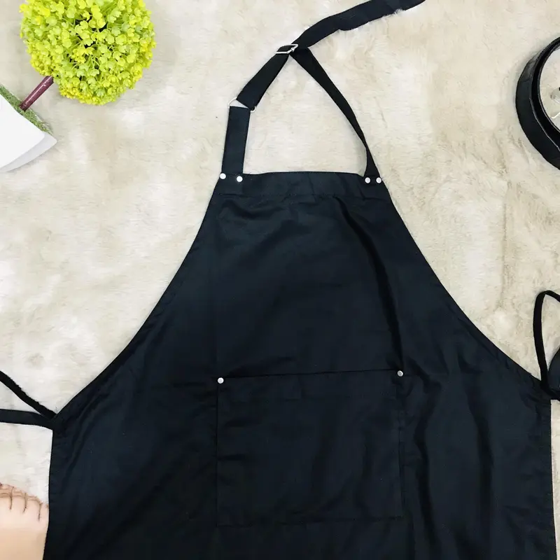 Tạp dề đồng phục cho Nam tạp dề phục vụ cao cấp yêm đen ĐÍNH NÚT kaki cotton 3