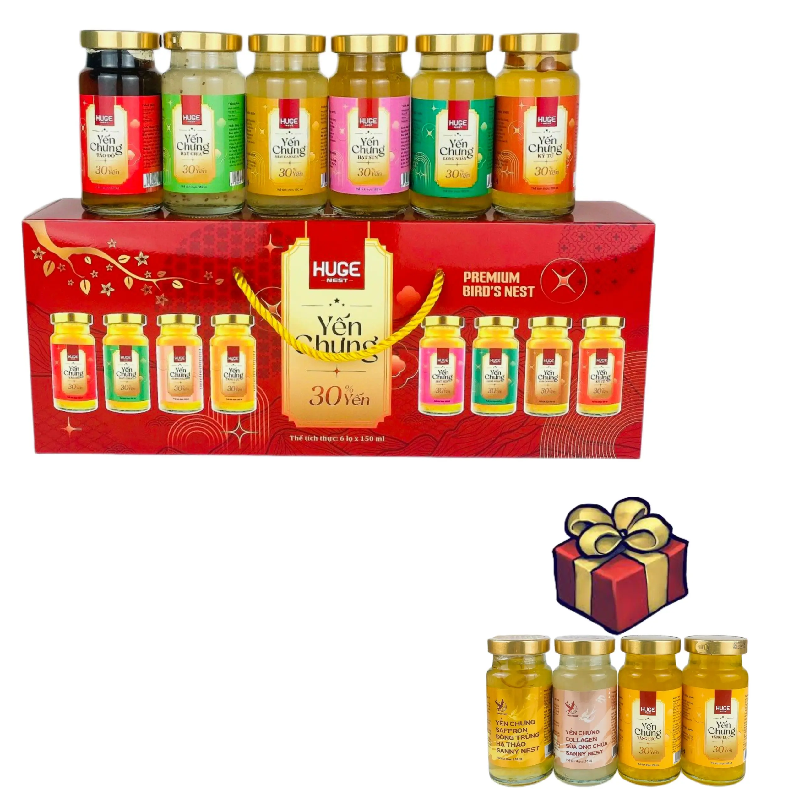 [Combo 10 lọ yến] Lốc yến chưng mix 6 vị khổng lồ 150ml tặng 1 lọ yến saffron đông trùng 1 collagen sữa ong chúa và 2 yến chưng tăng lực 150ml