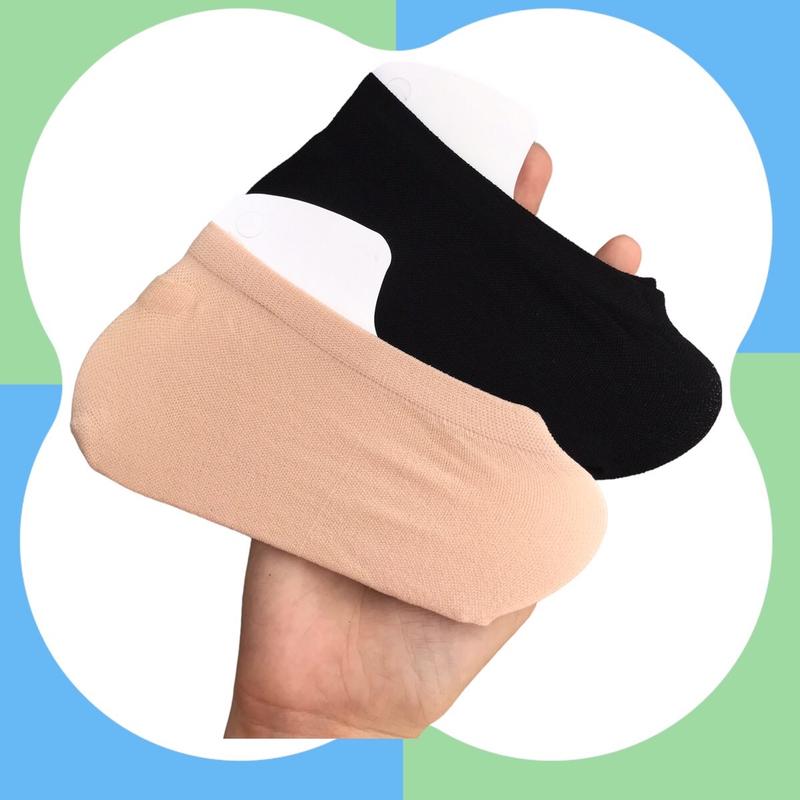 Set 2 đôi tất vớ da hài cotton nữ mỏng nhẹ chống tuột, màu da và màu đen mang giày búp bê Women Kem Sen Voi Đen Lịch Voan