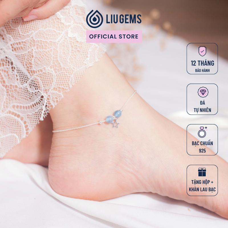 Lắc Chân Bạc 925 Cho Nữ Liugems Đính 2 Viên Đá Tự Nhiên Mix Charm Treo Size Nhỏ Tinh Tế LC02 (Mua một, tặng một hộp đựng trang sức + một khăn lau bạc miễn phí)