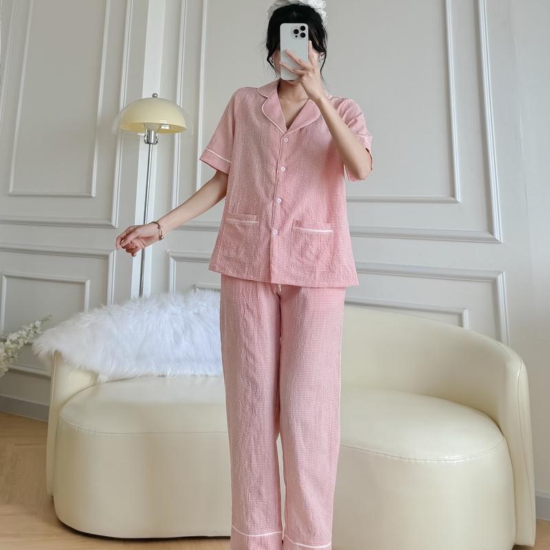 Pyjama caro nhí hồng baby bận nhà cho nữ chất vải cao cấp nhiều màu dáng rộng hàng thiết kế  cho nữ BY DEADESIGNHOUSE 4