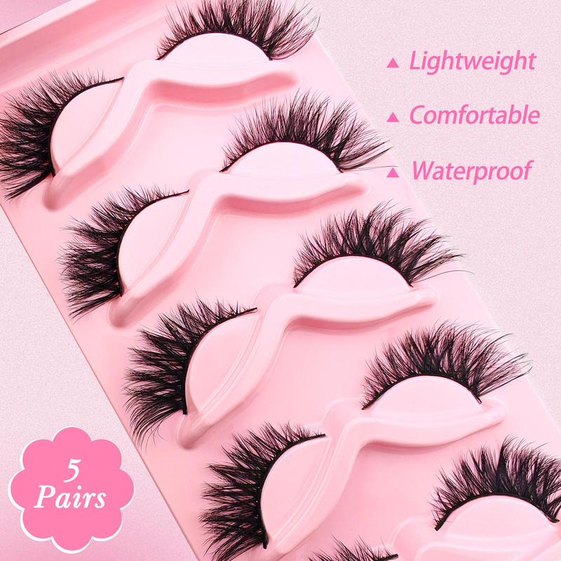 5 Pairs Cat Eye False Eyelashes, Natural Look Eyelash Extensions, Volumized False Eyelashes for Women and Girls Eye Makeup Enhancement, Cosmetic Gift 5