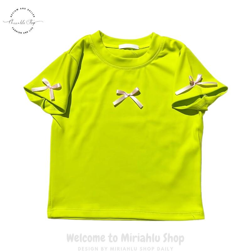 Product Introduction of Áo Thun Croptop Borip Nữ Form Basic Cổ Tròn Tay Ngắn Raglan Phối 2 Màu Đính Nơ Women Sen 31