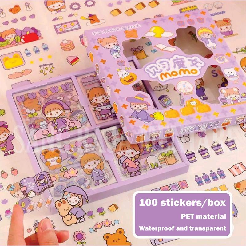 Stiker Momo Waterproof Dapat Box isi 100 Lembar | Sticker Kartun Korea Dekorasi Aesthetic Botol Minum Tumblr Viral Lucu Paper 5