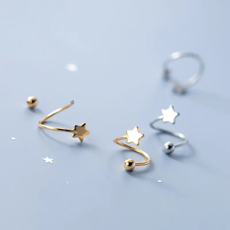 Bông tai bạc hình ngôi sao Khuyên tai bạc nữ chốt bi xoáy cá tính bạc Ý 925 mạ vàng trắn DUYSON SILVER(1 chiếc) [KCBX9] 3