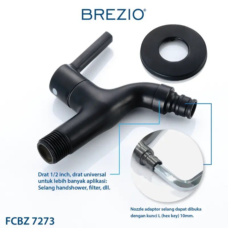 BREZIO Keran Mesin Cuci Selang Taman FCBZ 7273 /  Dinding Tembok Kran Air Black 6