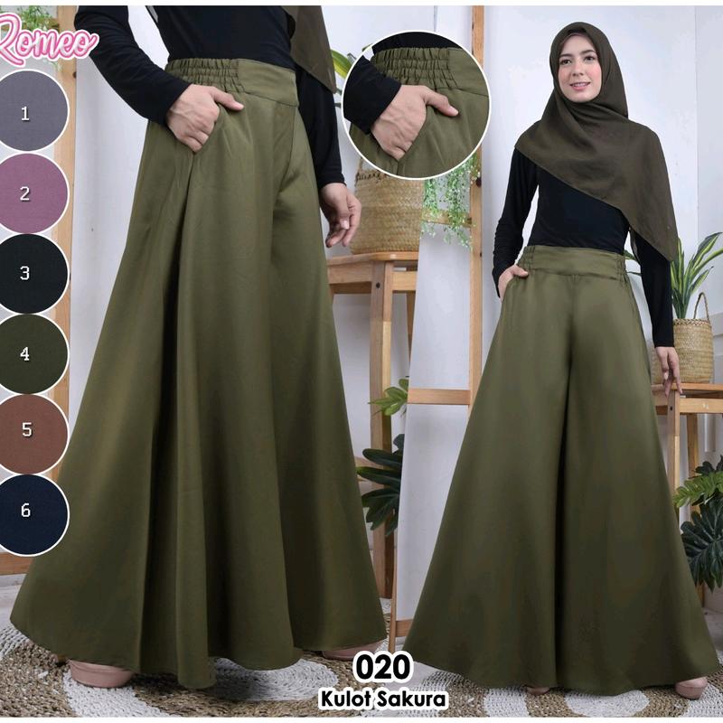kulot payung celana panjang wanita bahan sakura flowy Variasi ban pinggang karet belakang Melar 1