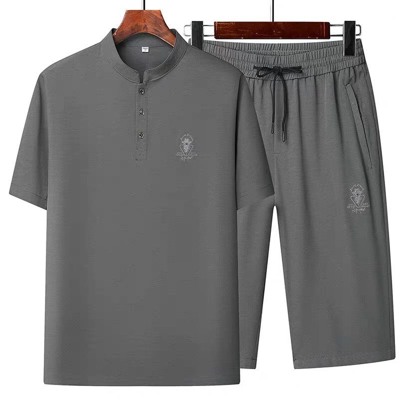 Sét bộ nam trung niên cho bố bộ quần áo cộc tay quần lửng cho ông cho bố Ong Menswear Ghi ngủ