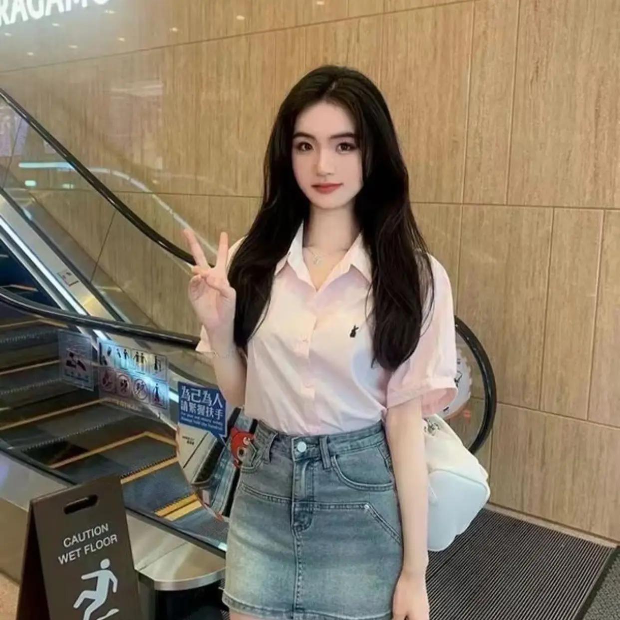 Áo Sơ Mi Cộc Tay Thêu Thỏ Thô Nến